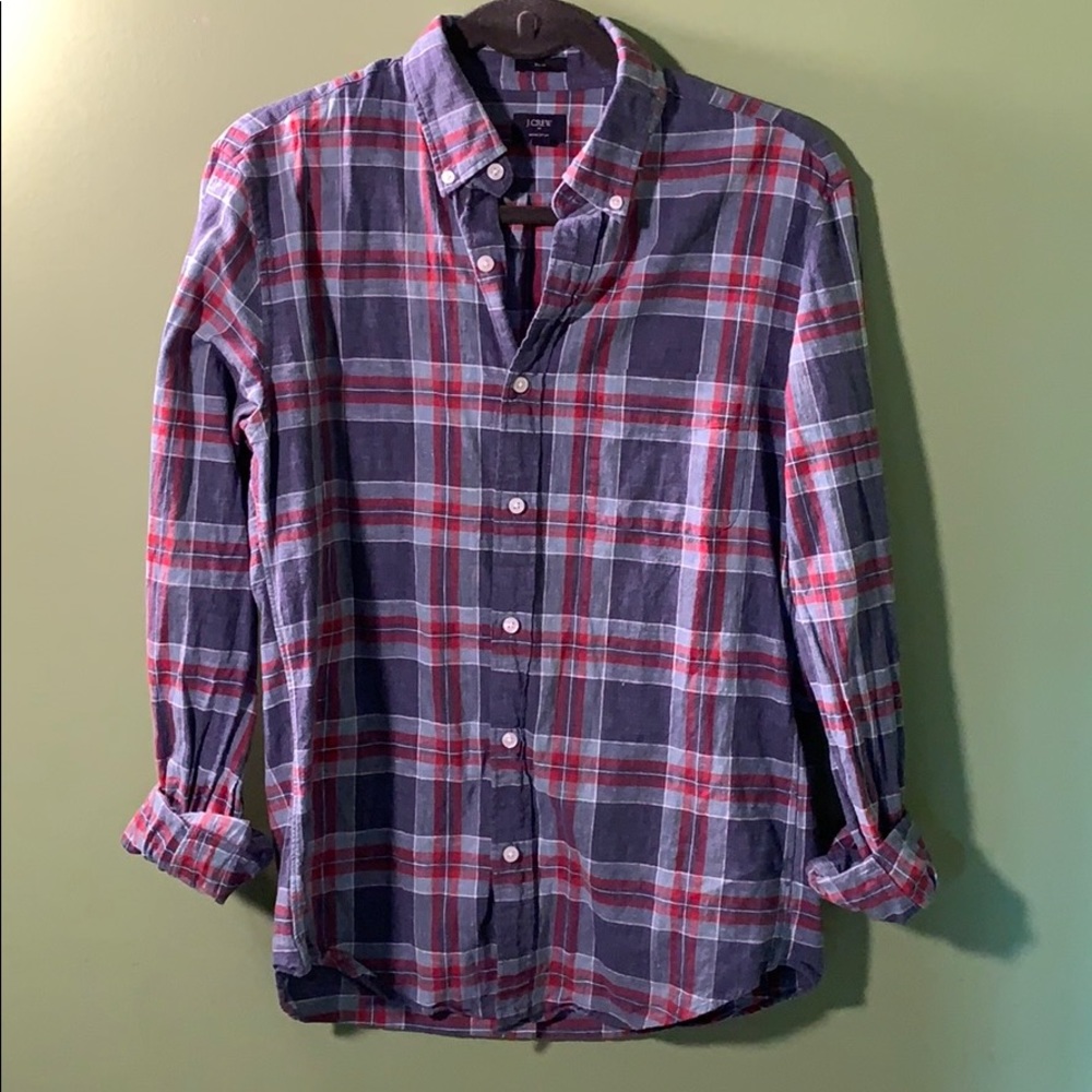J. Crew red and blue flannel